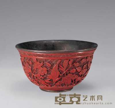 明 剔红花鸟碗 直径11.3cm